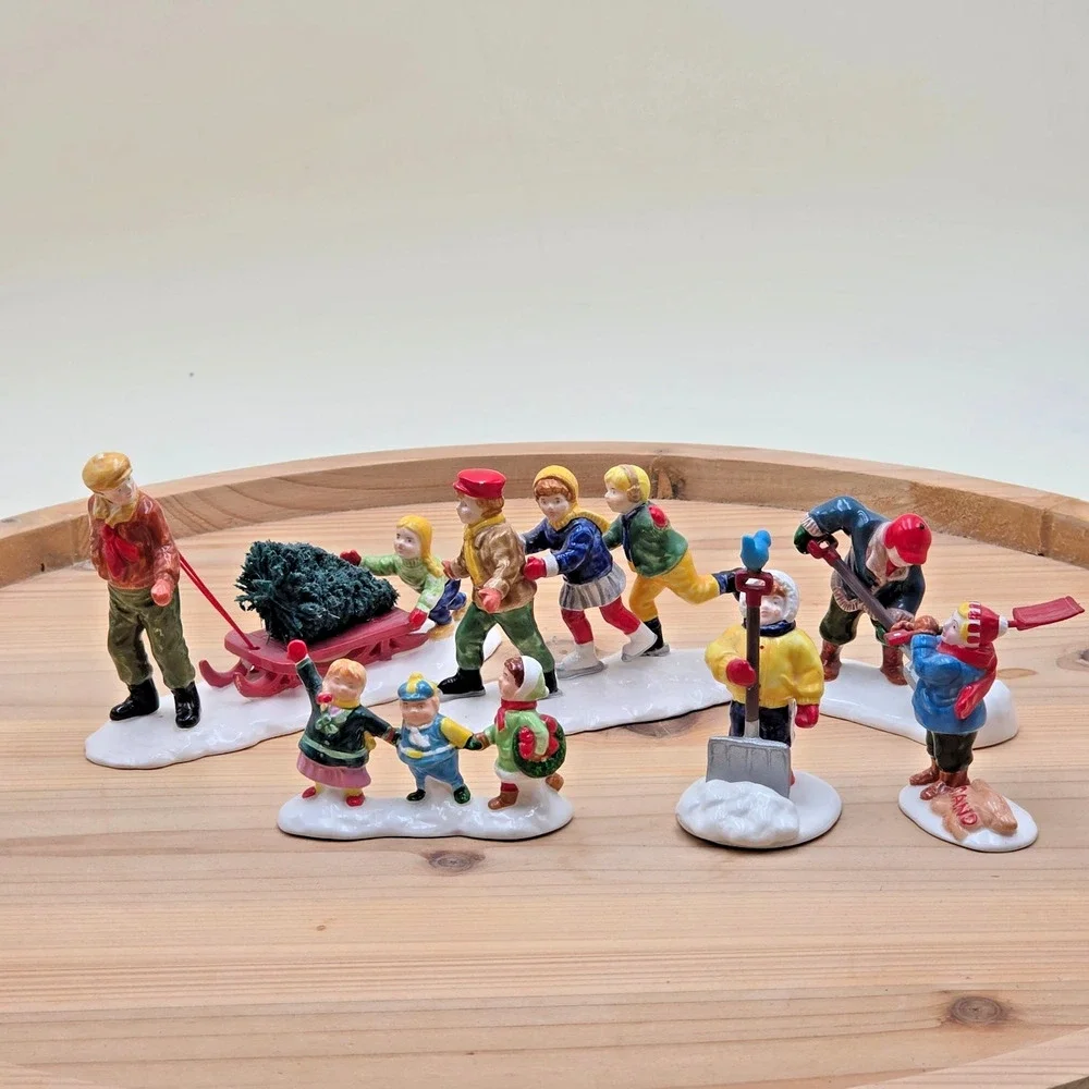 Vintage Dept 56 Christmas Village Figurines Lot 6 Pc Children Sledding Skating